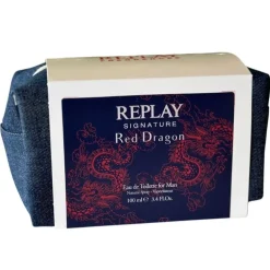 Giftset Replay Signature Red Dragon Man Edt 100ml + Pochette