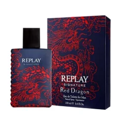 Giftset Replay Signature Red Dragon Man Edt 100ml + Pochette