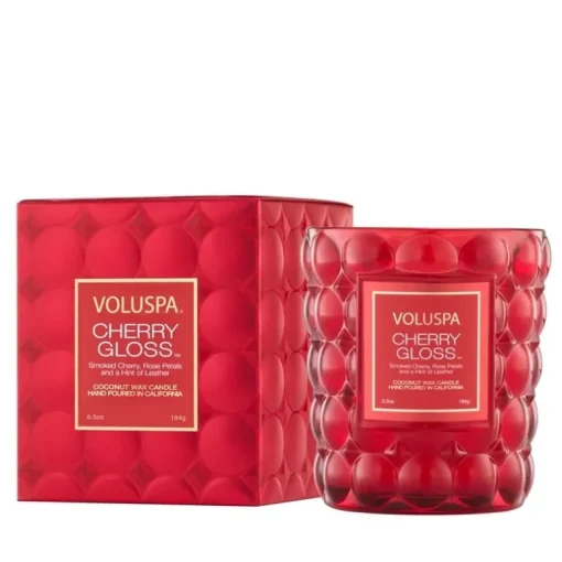 Voluspa Boxed Textured Glass Candle Cherry Gloss 184g