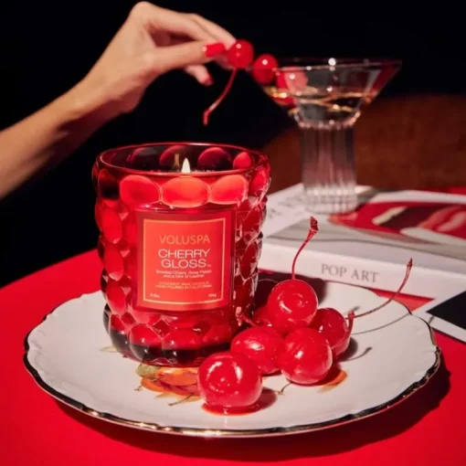Voluspa Boxed Textured Glass Candle Cherry Gloss 184g