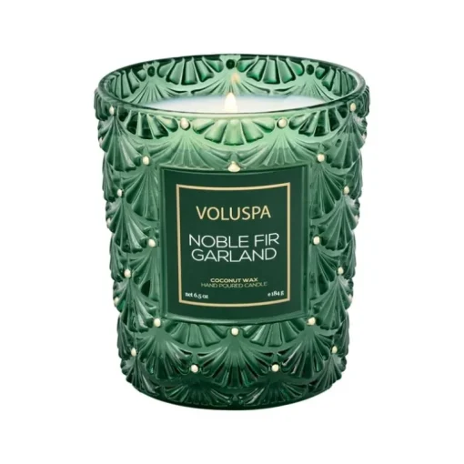 Voluspa Boxed Textured Glass Candle Noble Fir Garland 184g