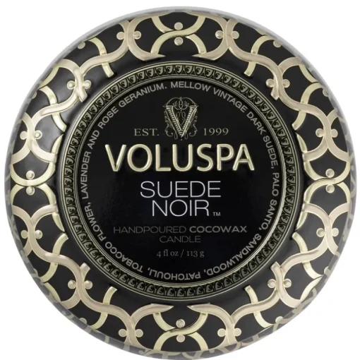 Voluspa Decorative Tin Candle Suede Noir 113g