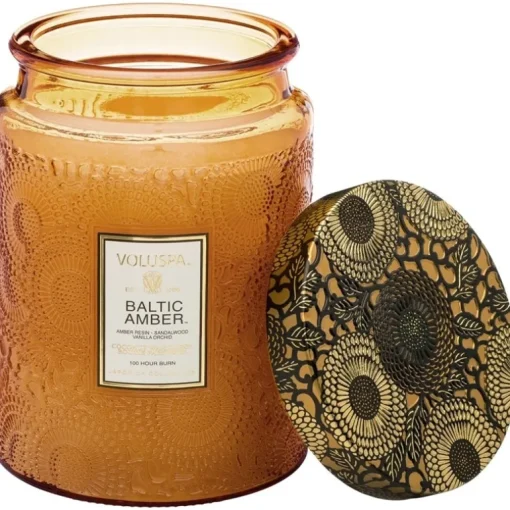 Voluspa Large Embossed Glass Jar Baltic Amber 510g