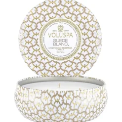 Voluspa 3-Wick Candle Decorative Tin Suede Blanc 340g
