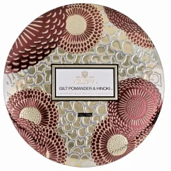 Voluspa 3-Wick Candle Decorative Tin Gilt Pomander & Hinoki 340g