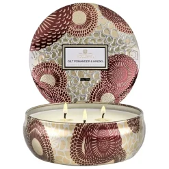 Voluspa 3-Wick Candle Decorative Tin Gilt Pomander & Hinoki 340g