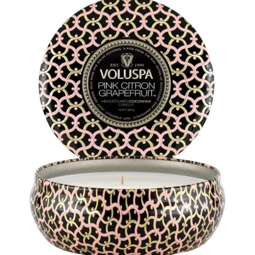 Voluspa 3-Wick Candle Decorative Tin Pink Citron Grapefruit 340g