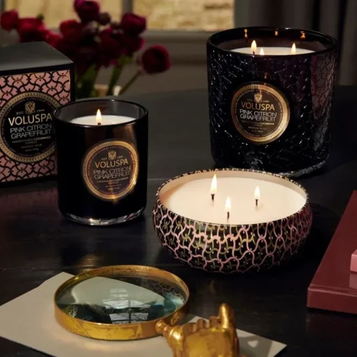 Voluspa 3-Wick Candle Decorative Tin Pink Citron Grapefruit 340g