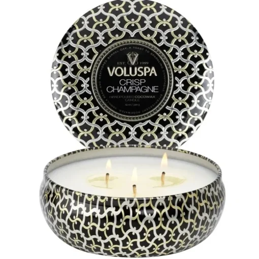 Voluspa 3-Wick Candle Decorative Tin Crisp Champagne 340g