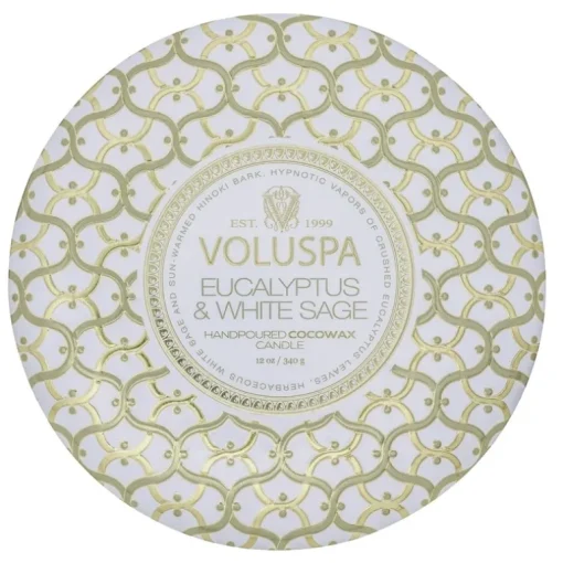 Voluspa 3-Wick Candle Decorative Tin Eucalyptus & White Sage 340g