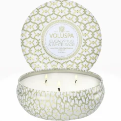 Voluspa 3-Wick Candle Decorative Tin Eucalyptus & White Sage 340g