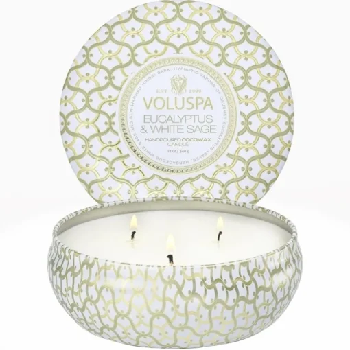 Voluspa 3-Wick Candle Decorative Tin Eucalyptus & White Sage 340g