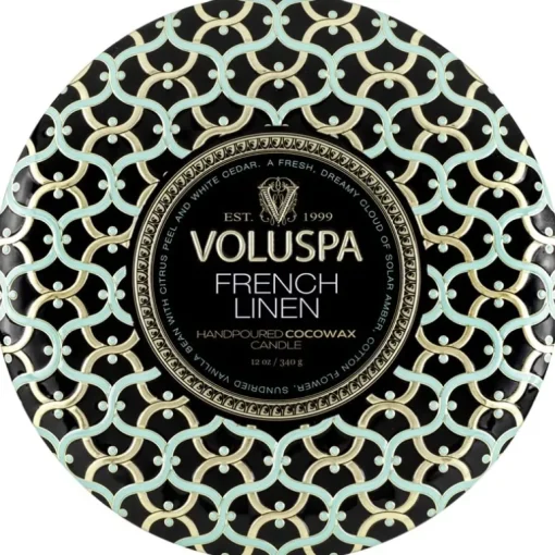 Voluspa 3-Wick Candle Decorative Tin French Linen 340g
