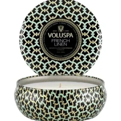 Voluspa 3-Wick Candle Decorative Tin French Linen 340g