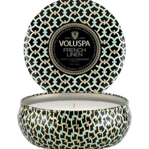 Voluspa 3-Wick Candle Decorative Tin French Linen 340g