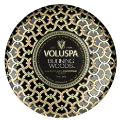 Voluspa 3-Wick Candle Decorative Tin Burning Woods 340g