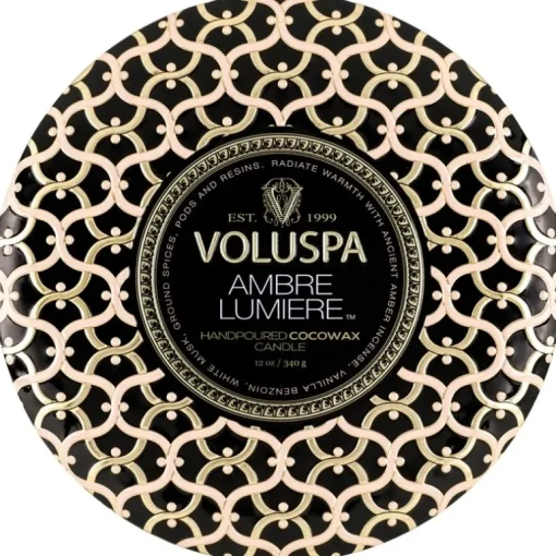 Voluspa 3-Wick Candle Decorative Tin Ambre Lumiere 340g