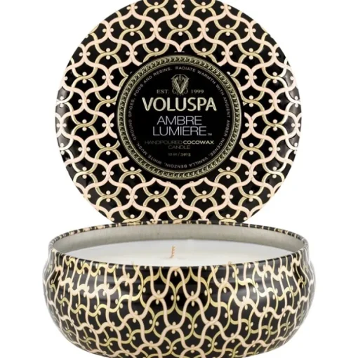 Voluspa 3-Wick Candle Decorative Tin Ambre Lumiere 340g