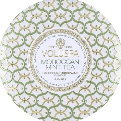 Voluspa 3-Wick Candle Decorative Tin Moroccan Mint Tea 340g