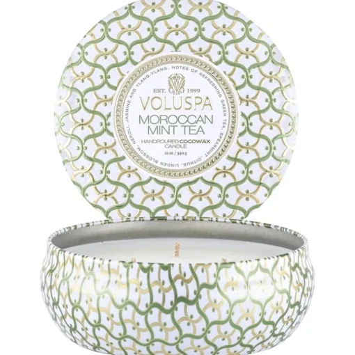 Voluspa 3-Wick Candle Decorative Tin Moroccan Mint Tea 340g