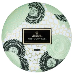 Voluspa 3-Wick Decorative Tin Candle White Cypress 340g