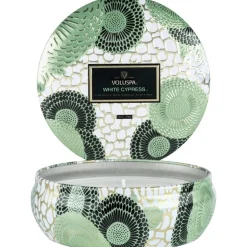 Voluspa 3-Wick Decorative Tin Candle White Cypress 340g